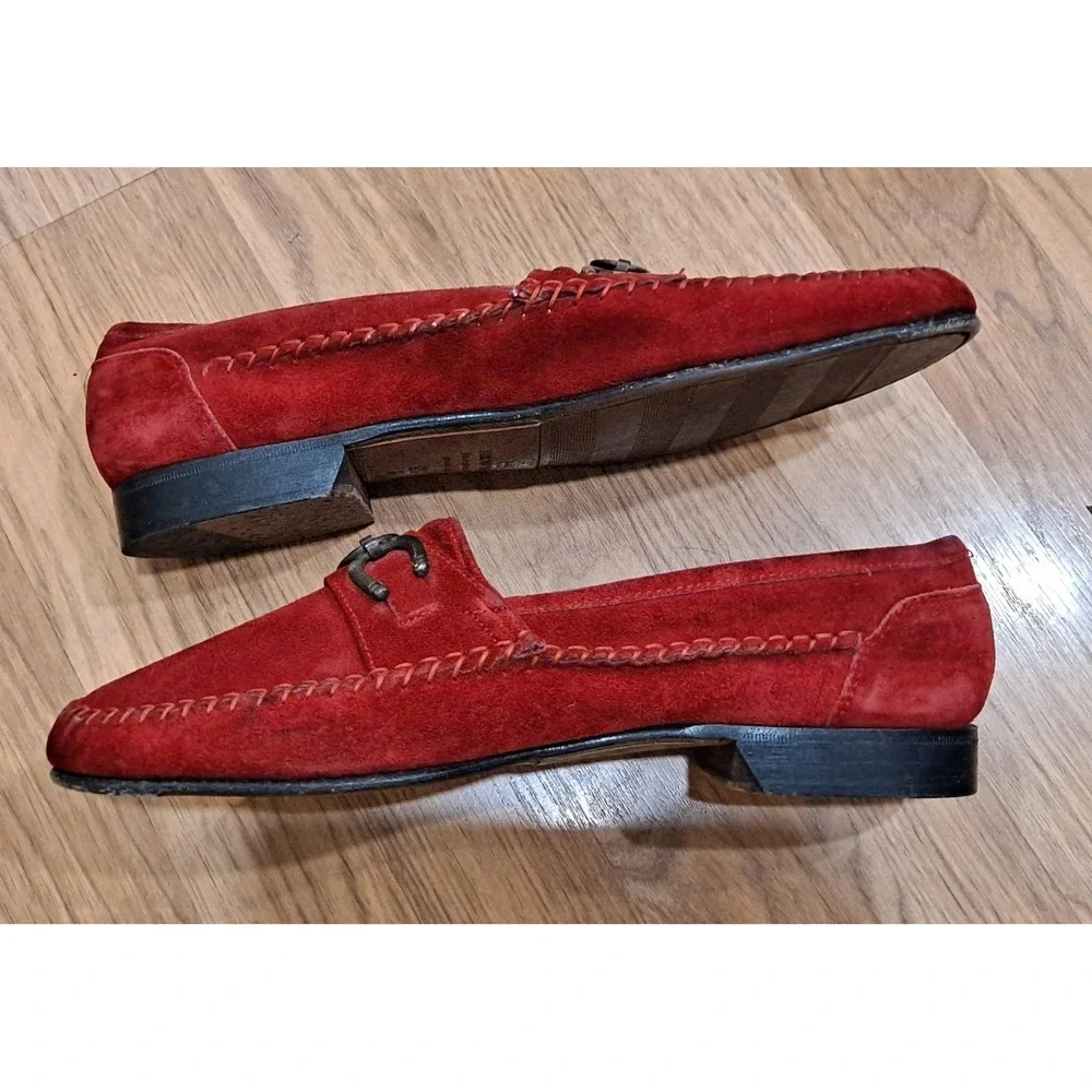 Mens Size 9.5 Red Suede Horsebit Bruno Magli Red Loafers READ